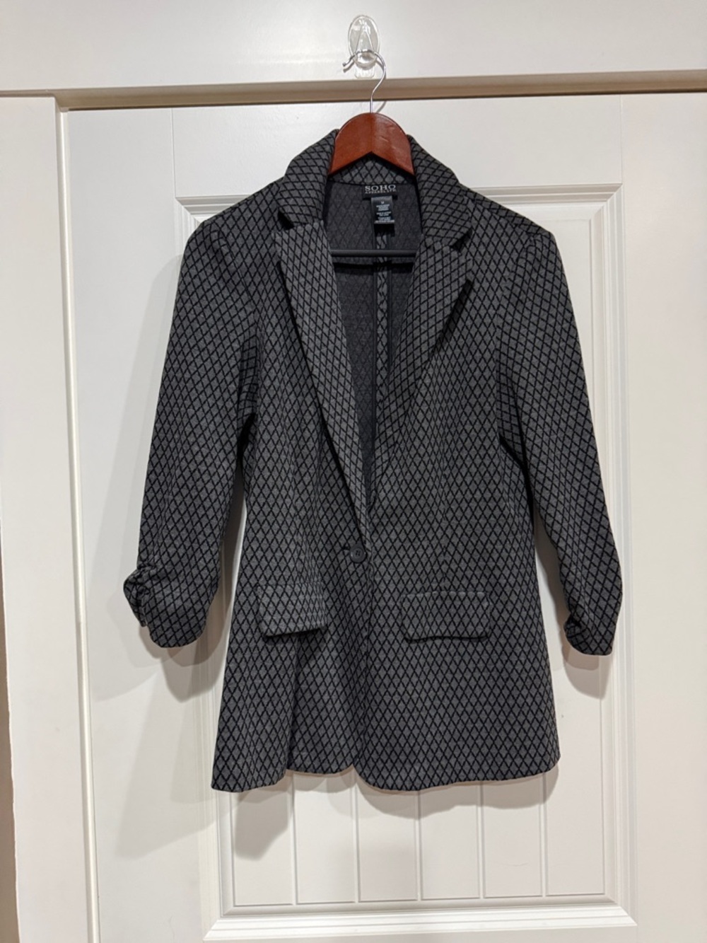 Soho Apparel Black Diamond-Pattern Long Blazer